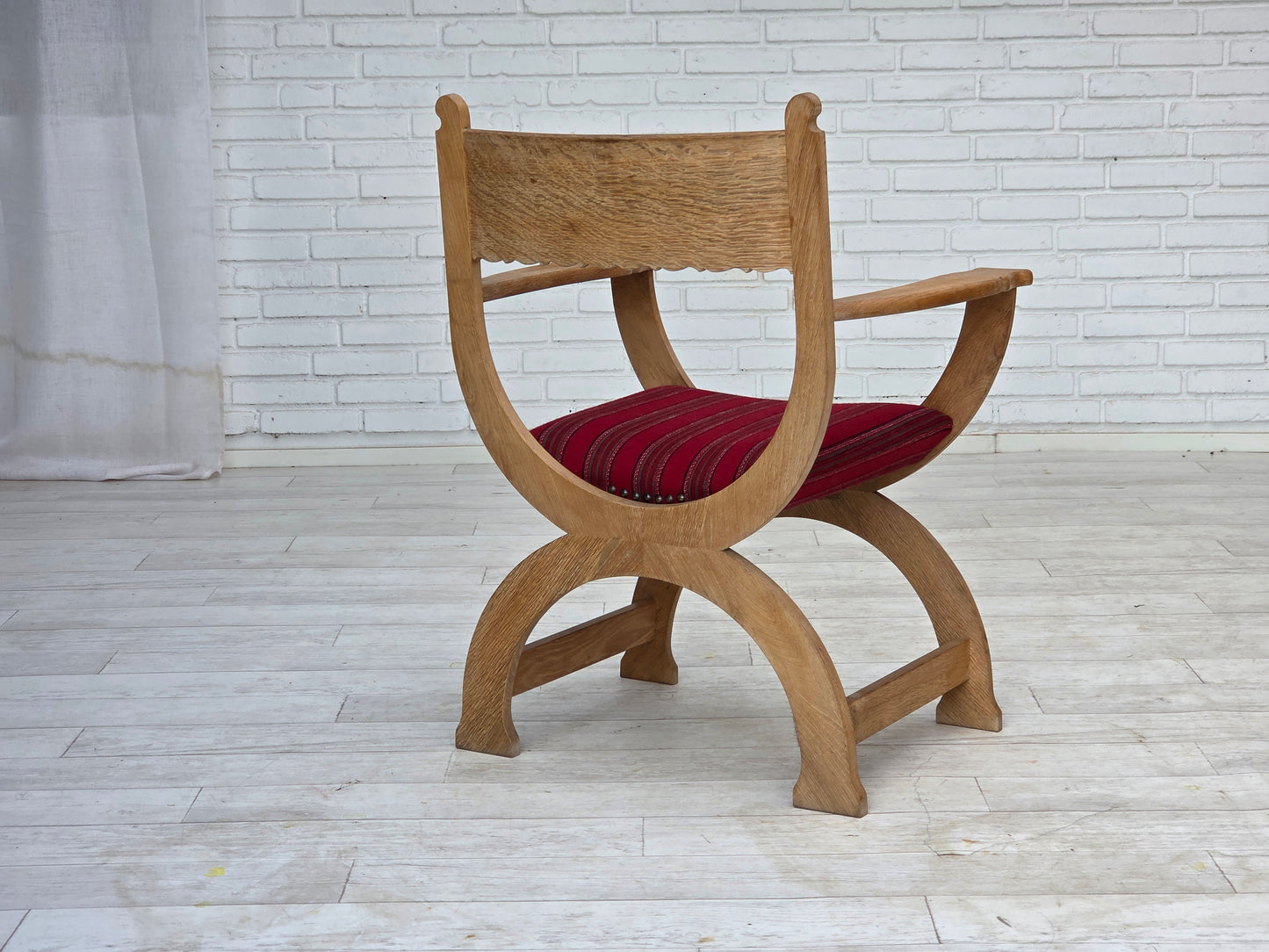 1970s, Danish armchair, original red furniture wool, solid oak wood.