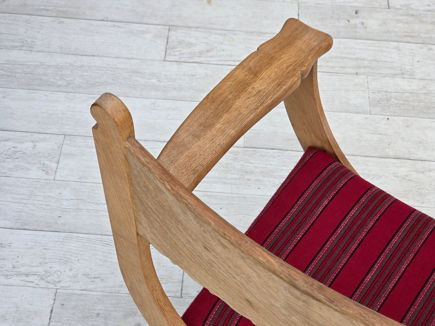 1970s, Danish armchair, original red furniture wool, solid oak wood.
