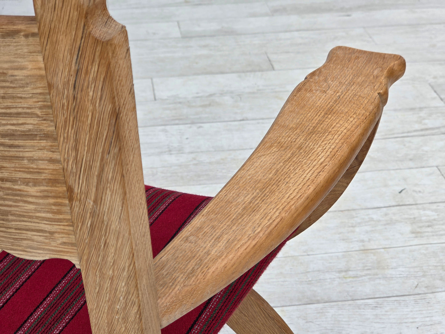 1970s, Danish armchair, original red furniture wool, solid oak wood.