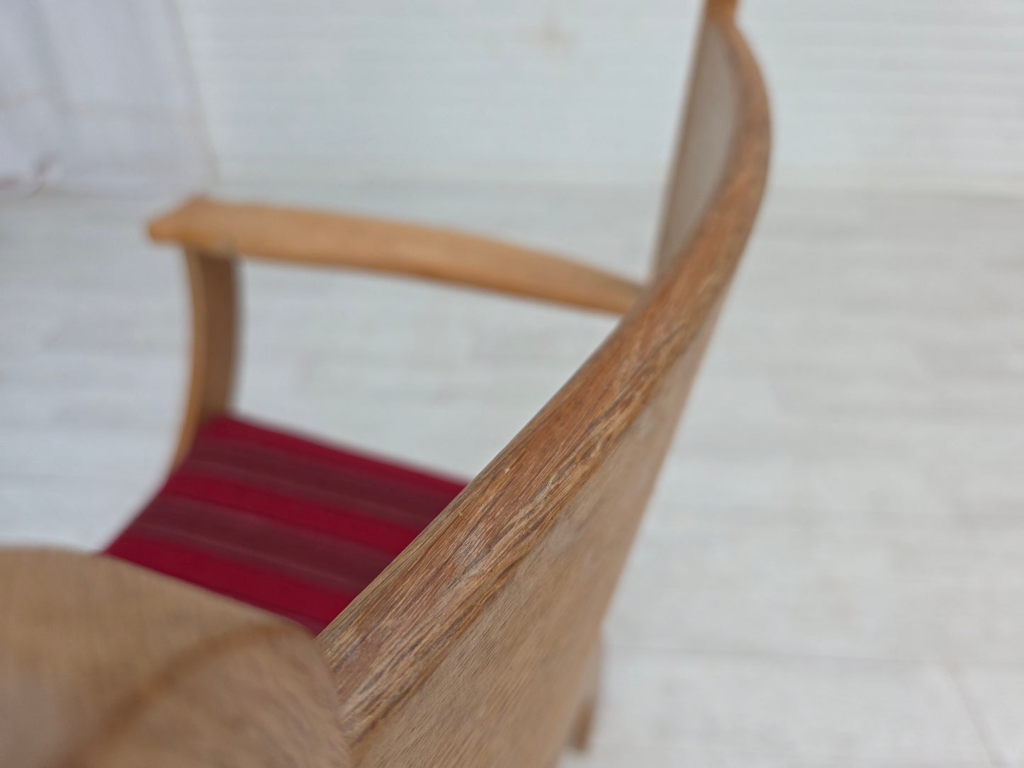 1970s, Danish armchair, original red furniture wool, solid oak wood.