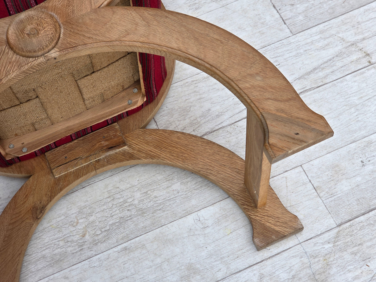 1970s, Danish armchair, original red furniture wool, solid oak wood.