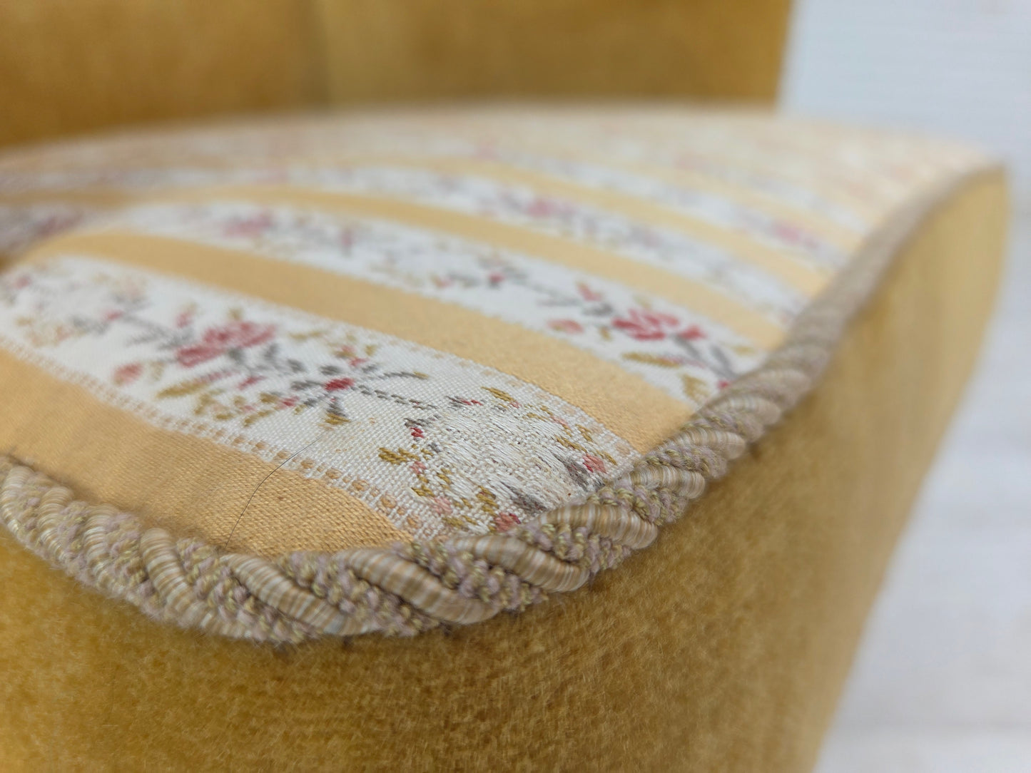 1960s, Danish armchair, honey-yellow furniture velour, original condition.