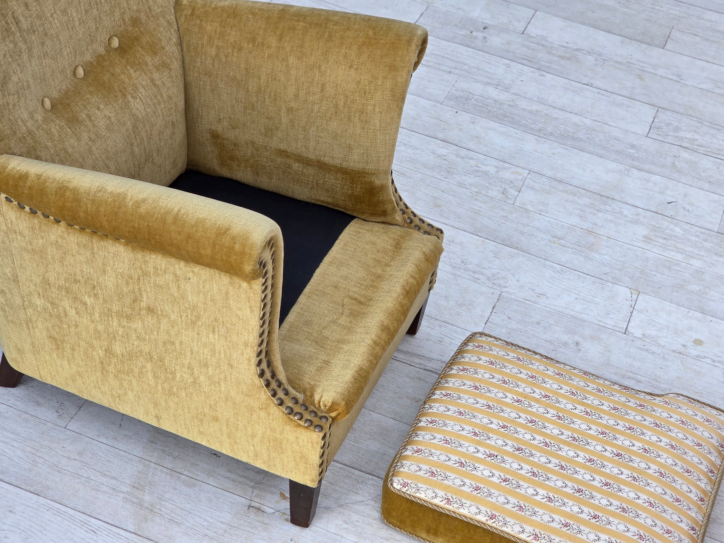 1960s, Danish armchair, honey-yellow furniture velour, original condition.