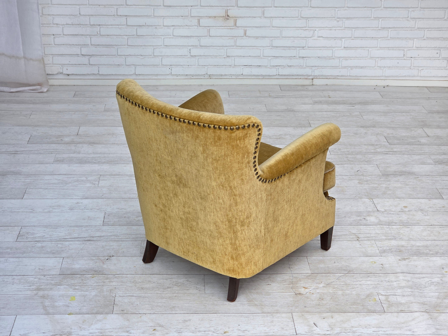 1960s, Danish armchair, honey-yellow furniture velour, original condition.