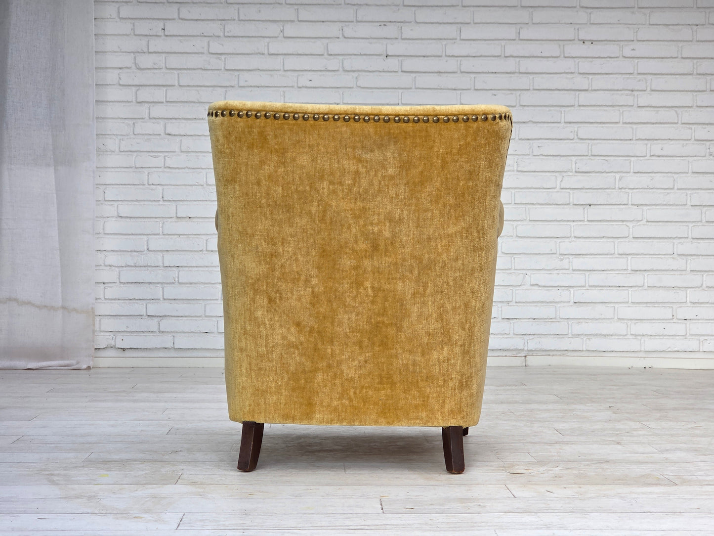 1960s, Danish armchair, honey-yellow furniture velour, original condition.