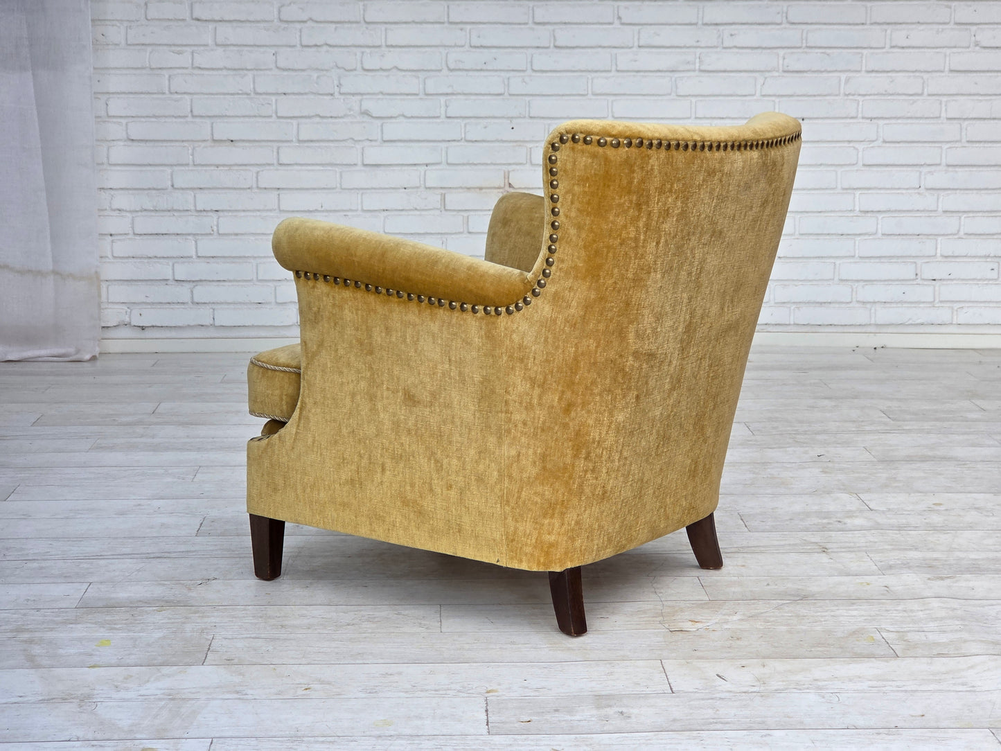 1960s, Danish armchair, honey-yellow furniture velour, original condition.