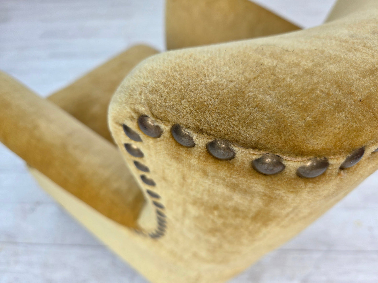 1960s, Danish armchair, honey-yellow furniture velour, original condition.