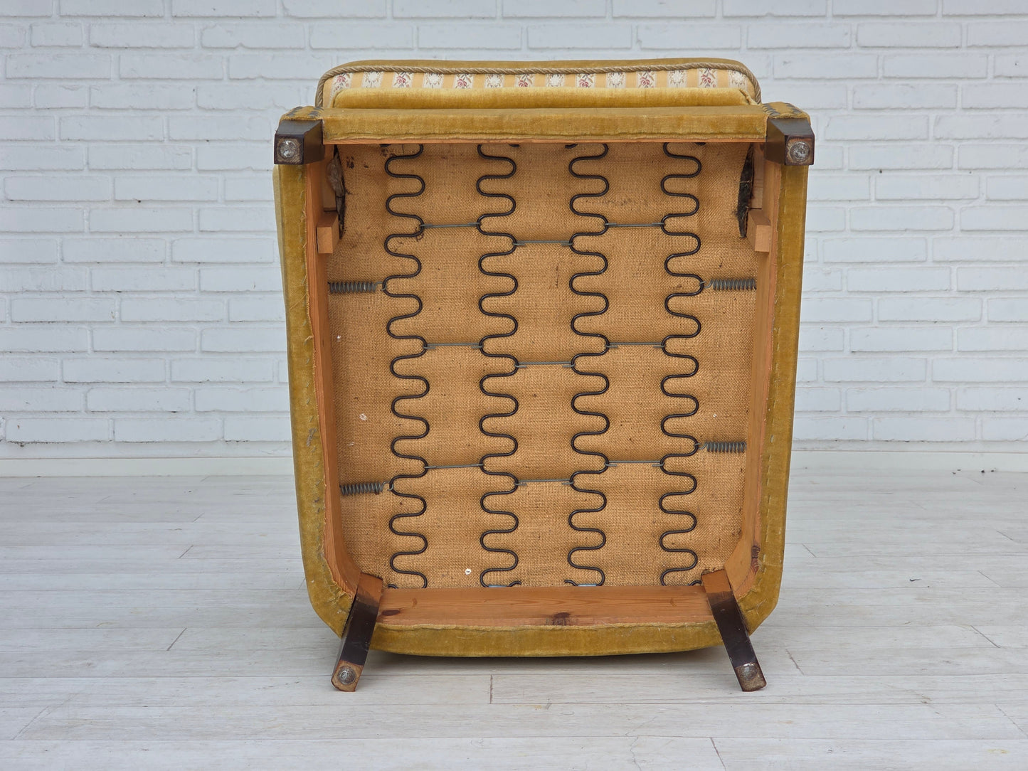 1960s, Danish armchair, honey-yellow furniture velour, original condition.