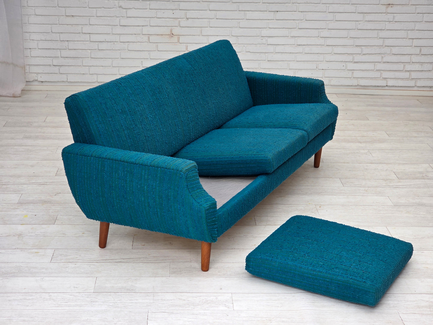 1970s, Danish 3-seater sofa, furniture wool, teak wood.