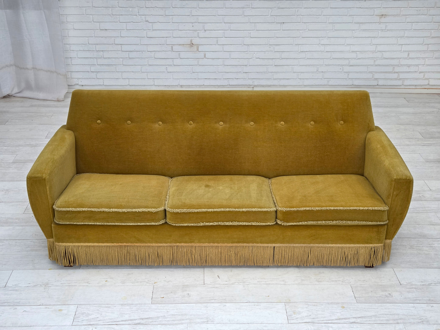 1970s, Danish 3-seater sofa, original light green furniture velour.