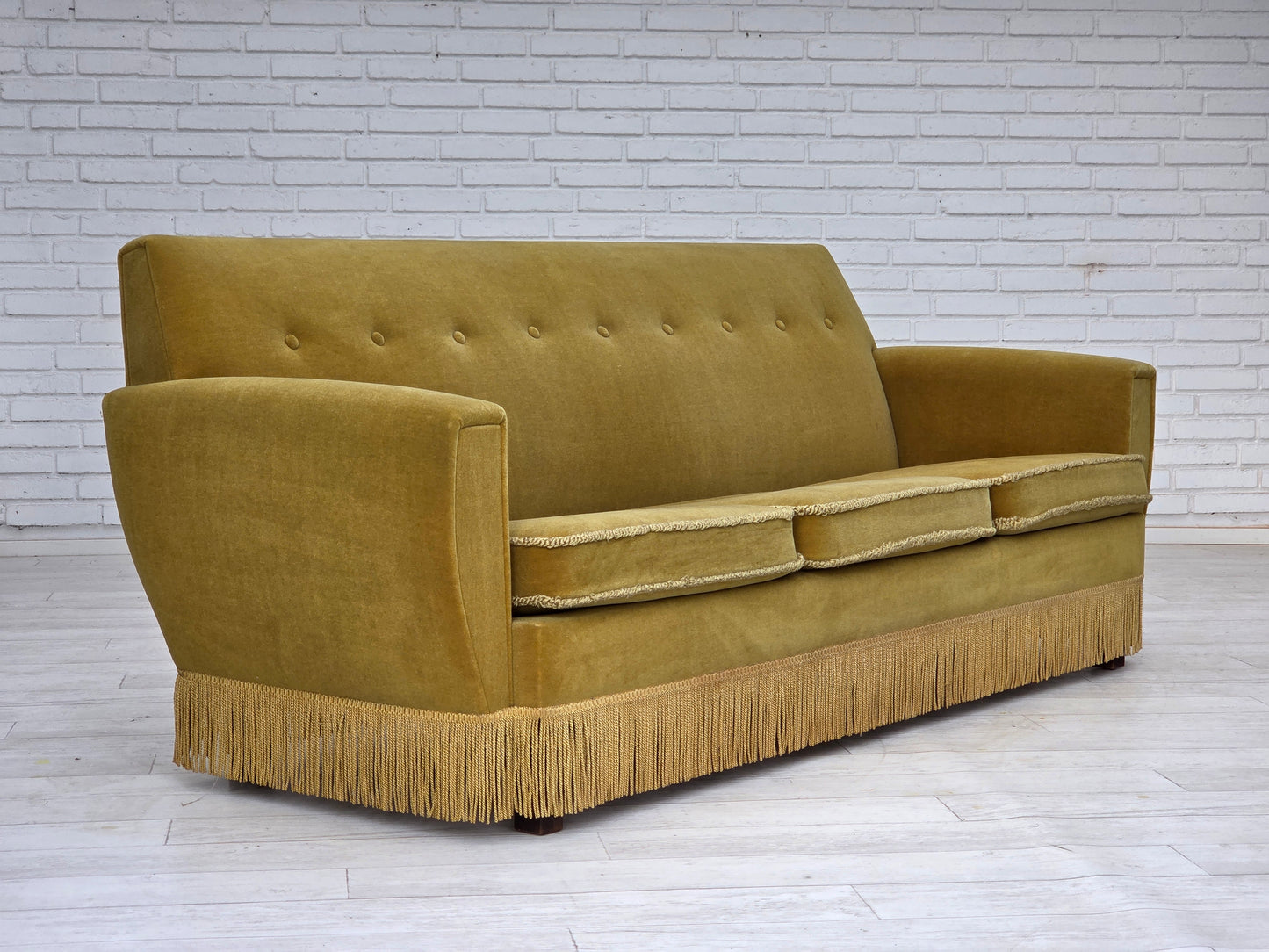 1970s, Danish 3-seater sofa, original light green furniture velour.