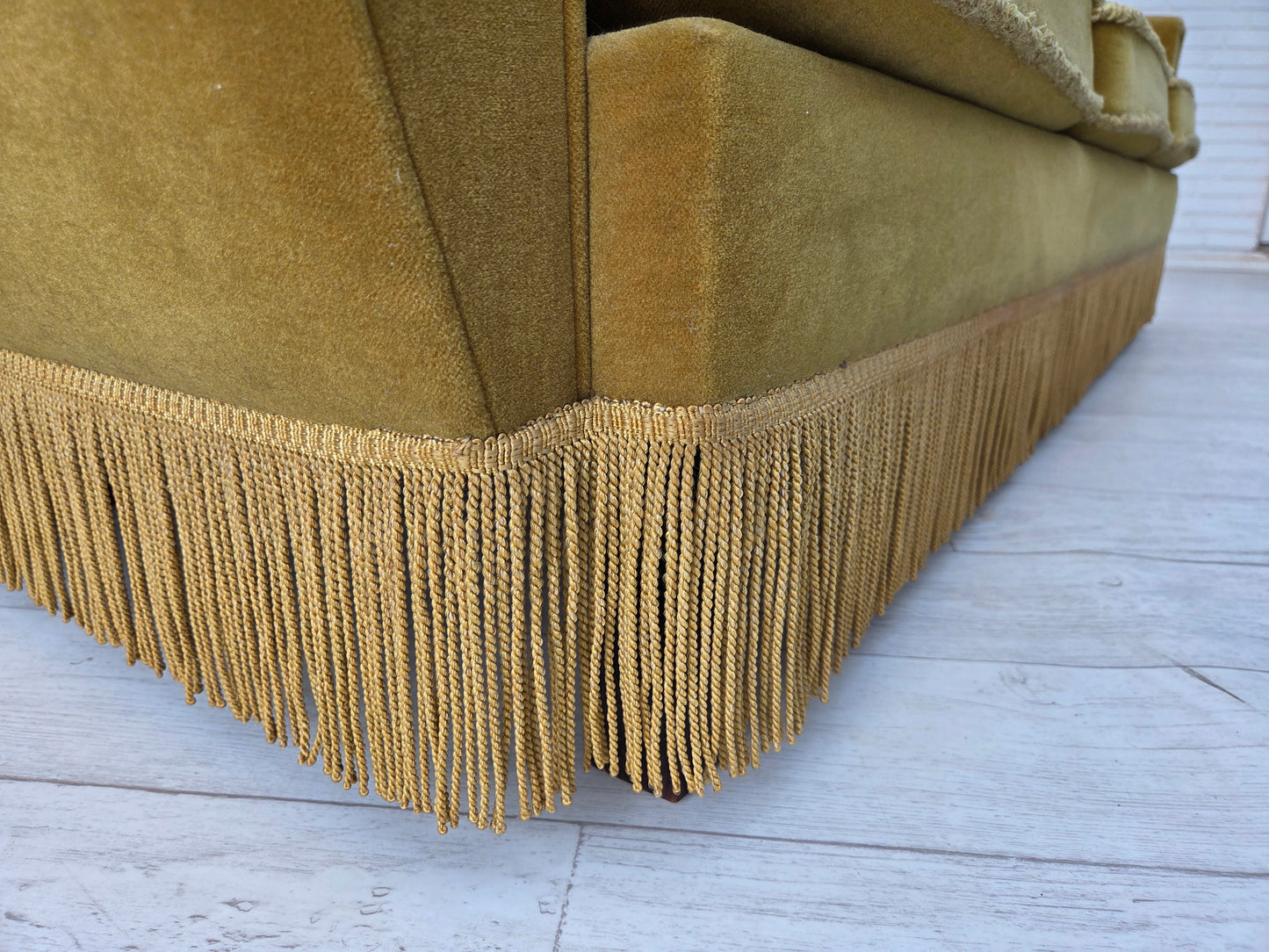 1970s, Danish 3-seater sofa, original light green furniture velour.