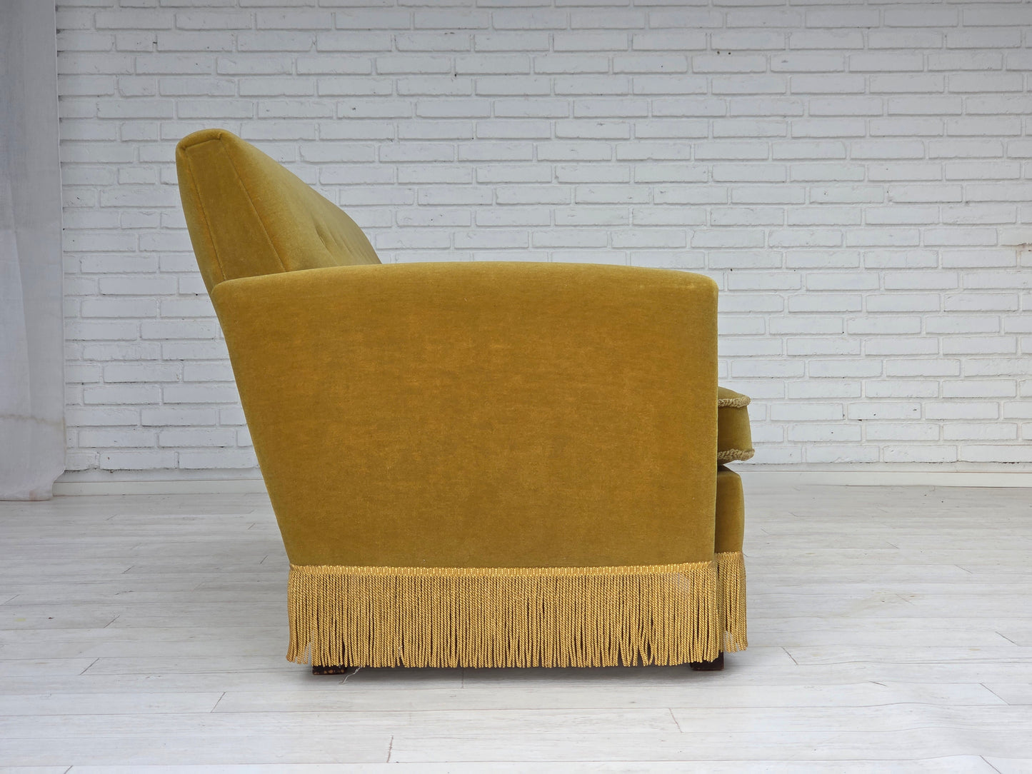 1970s, Danish 3-seater sofa, original light green furniture velour.