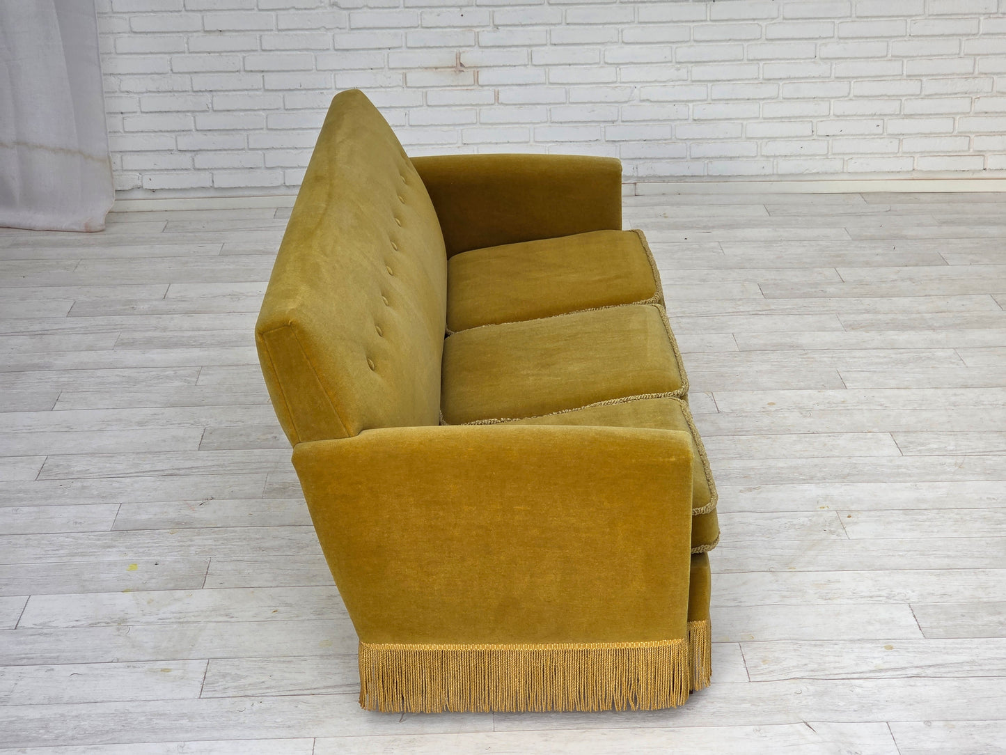 1970s, Danish 3-seater sofa, original light green furniture velour.