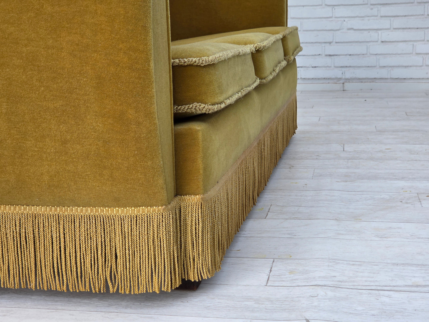 1970s, Danish 3-seater sofa, original light green furniture velour.