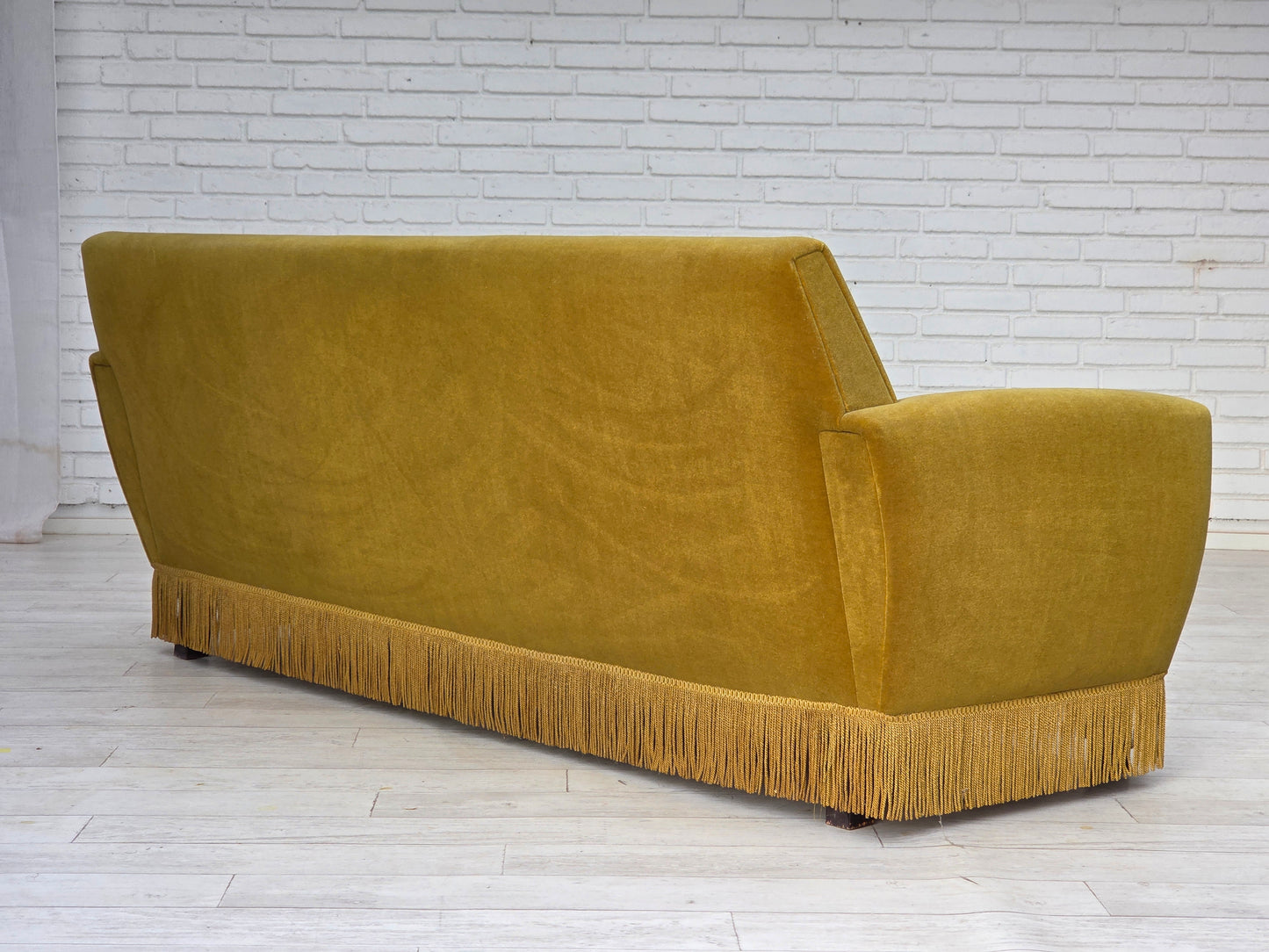 1970s, Danish 3-seater sofa, original light green furniture velour.
