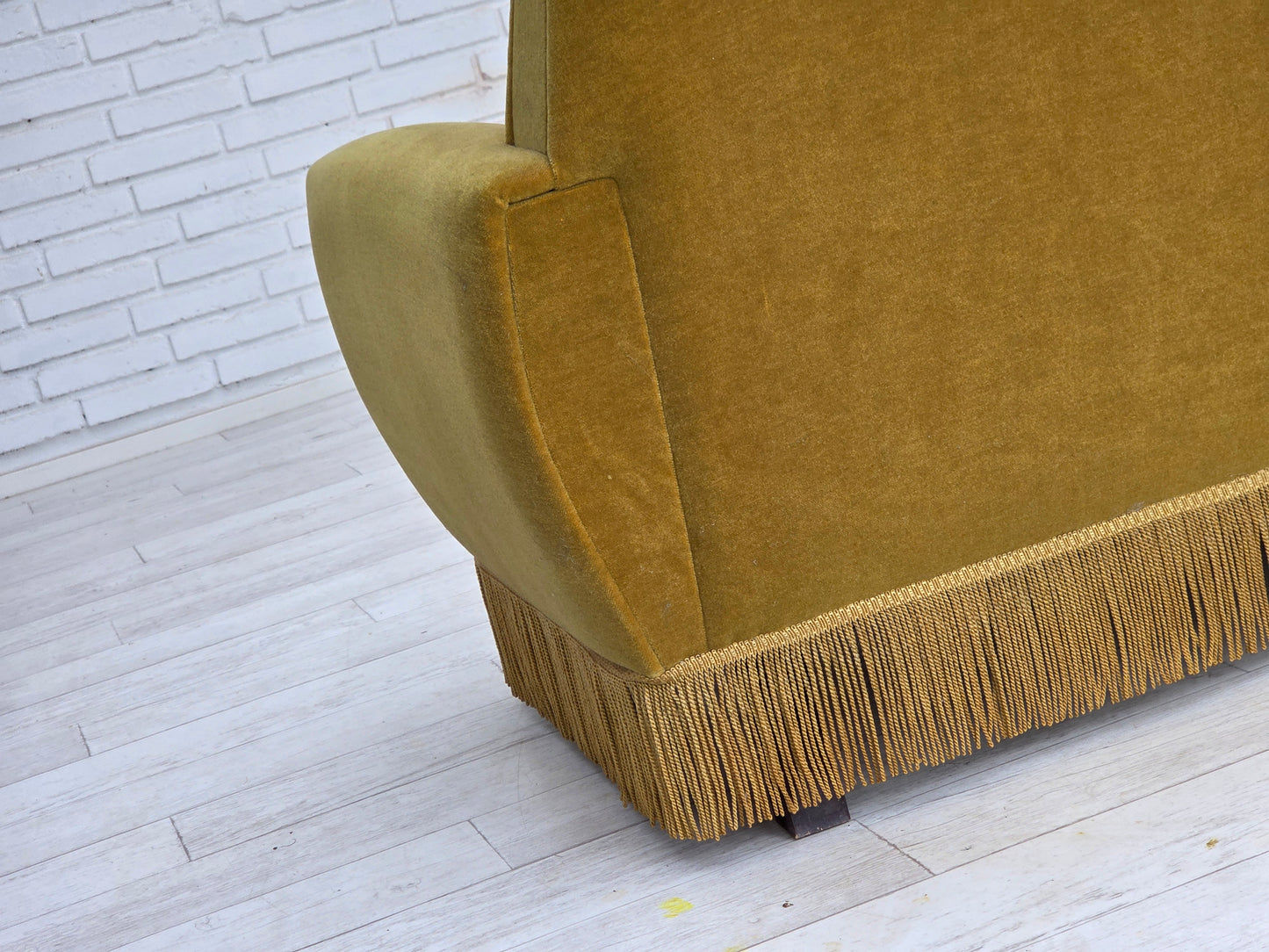 1970s, Danish 3-seater sofa, original light green furniture velour.