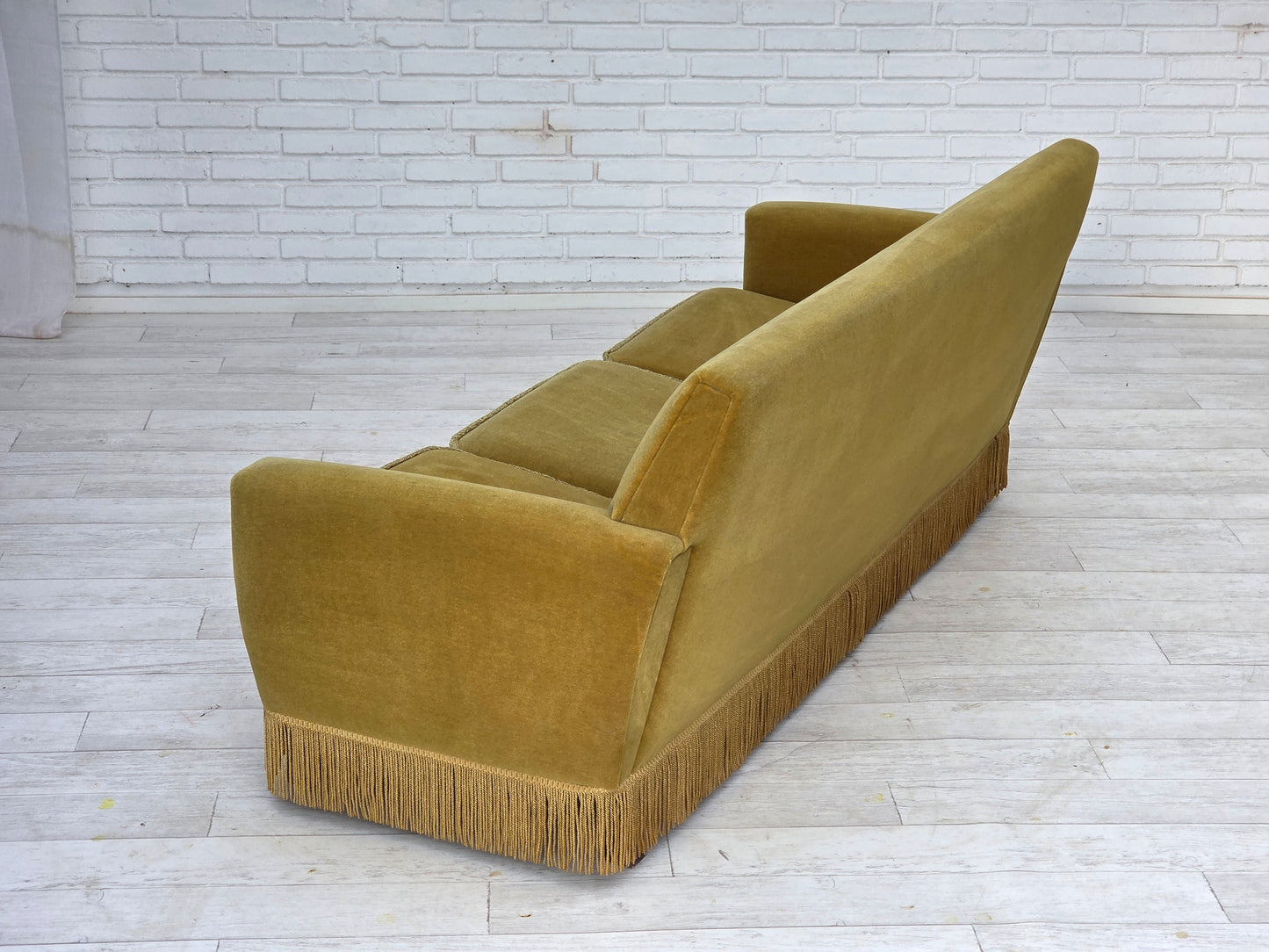1970s, Danish 3-seater sofa, original light green furniture velour.