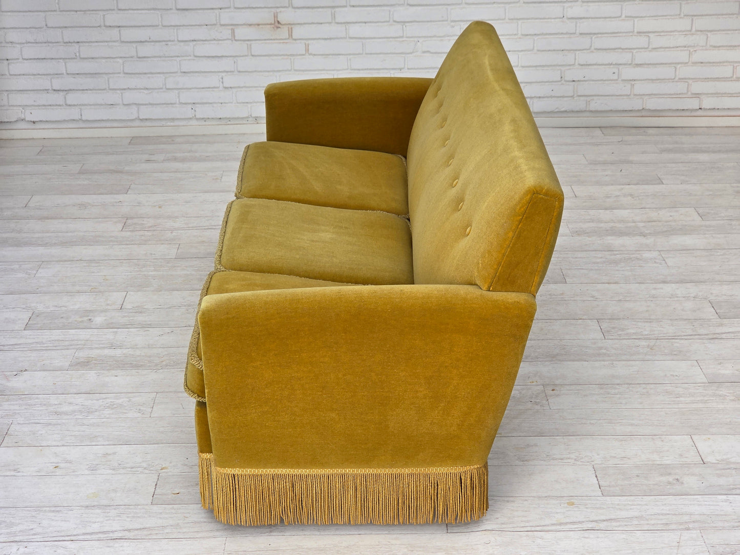 1970s, Danish 3-seater sofa, original light green furniture velour.