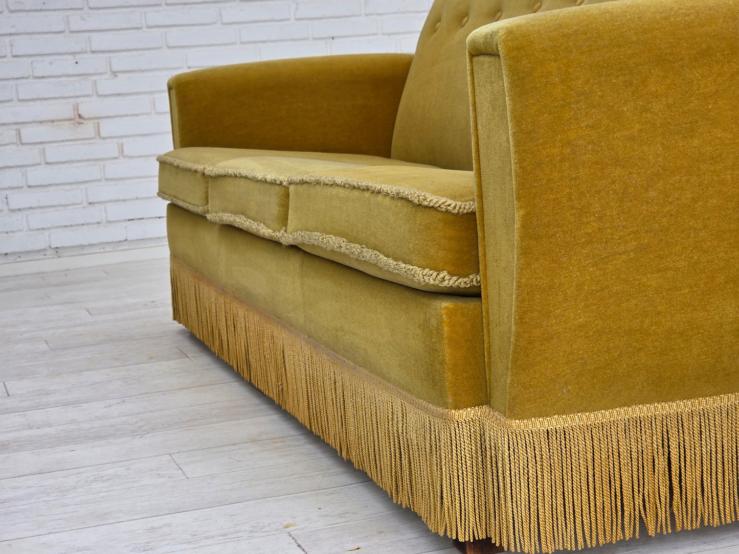 1970s, Danish 3-seater sofa, original light green furniture velour.
