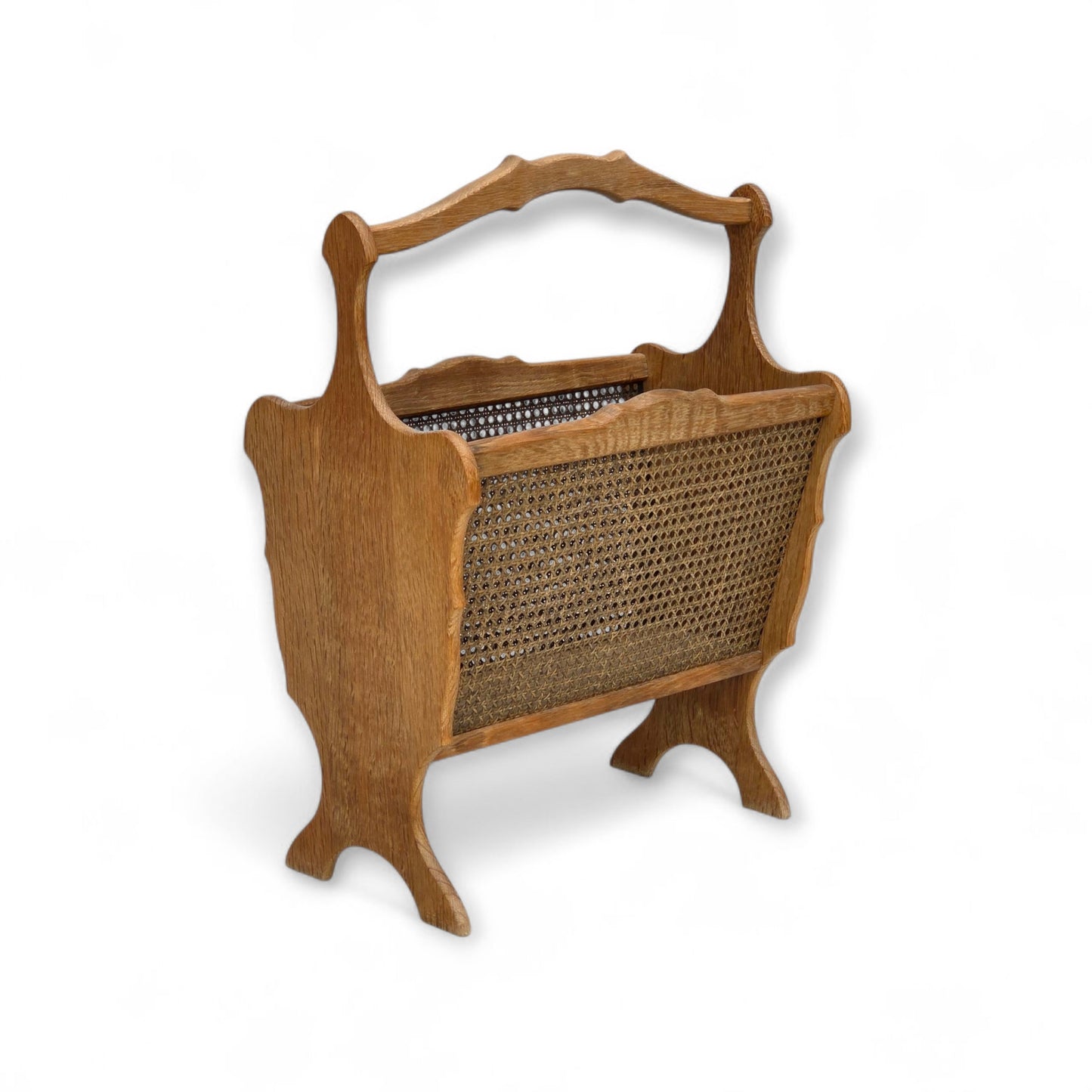 1970s, Danish newspaper holder, solid oak wood, furniture mesh.