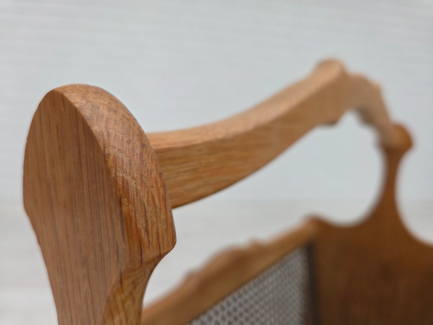 1970s, Danish newspaper holder, solid oak wood, furniture mesh.