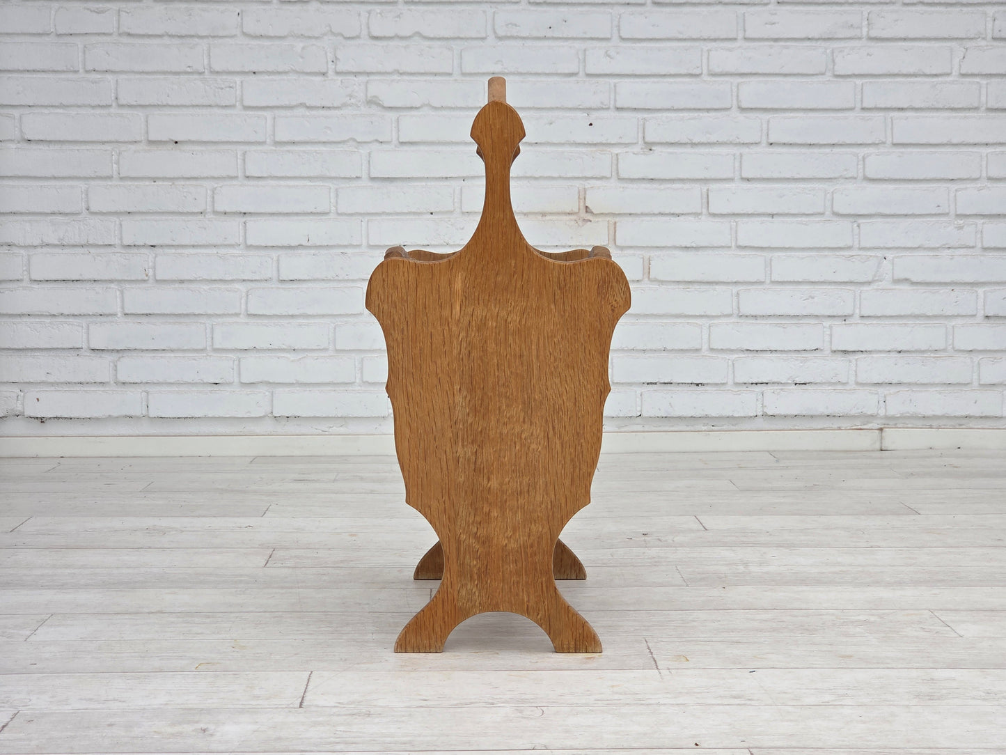 1970s, Danish newspaper holder, solid oak wood, furniture mesh.
