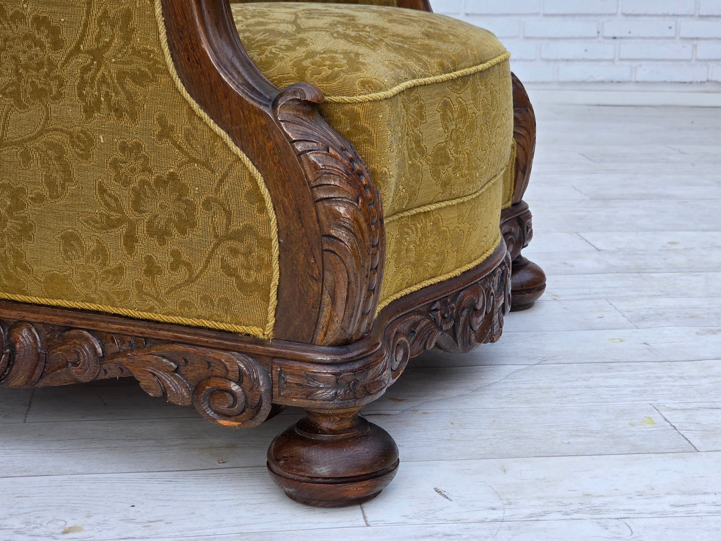 1960s, Danish highback armchair, furniture wool, solid oak wood.