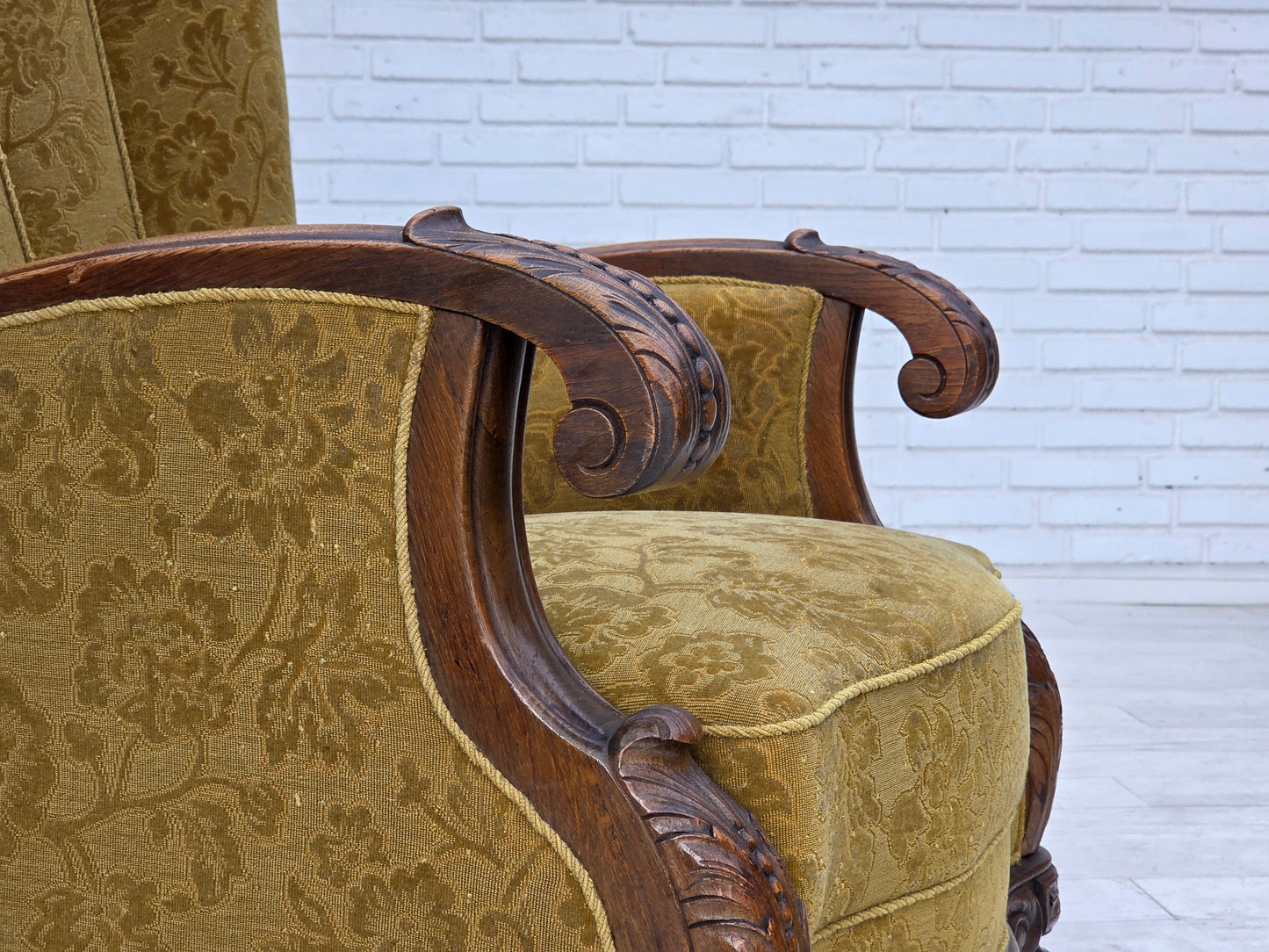 1960s, Danish highback armchair, furniture wool, solid oak wood.