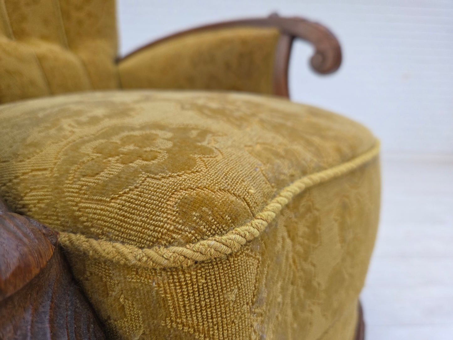 1960s, Danish highback armchair, furniture wool, solid oak wood.