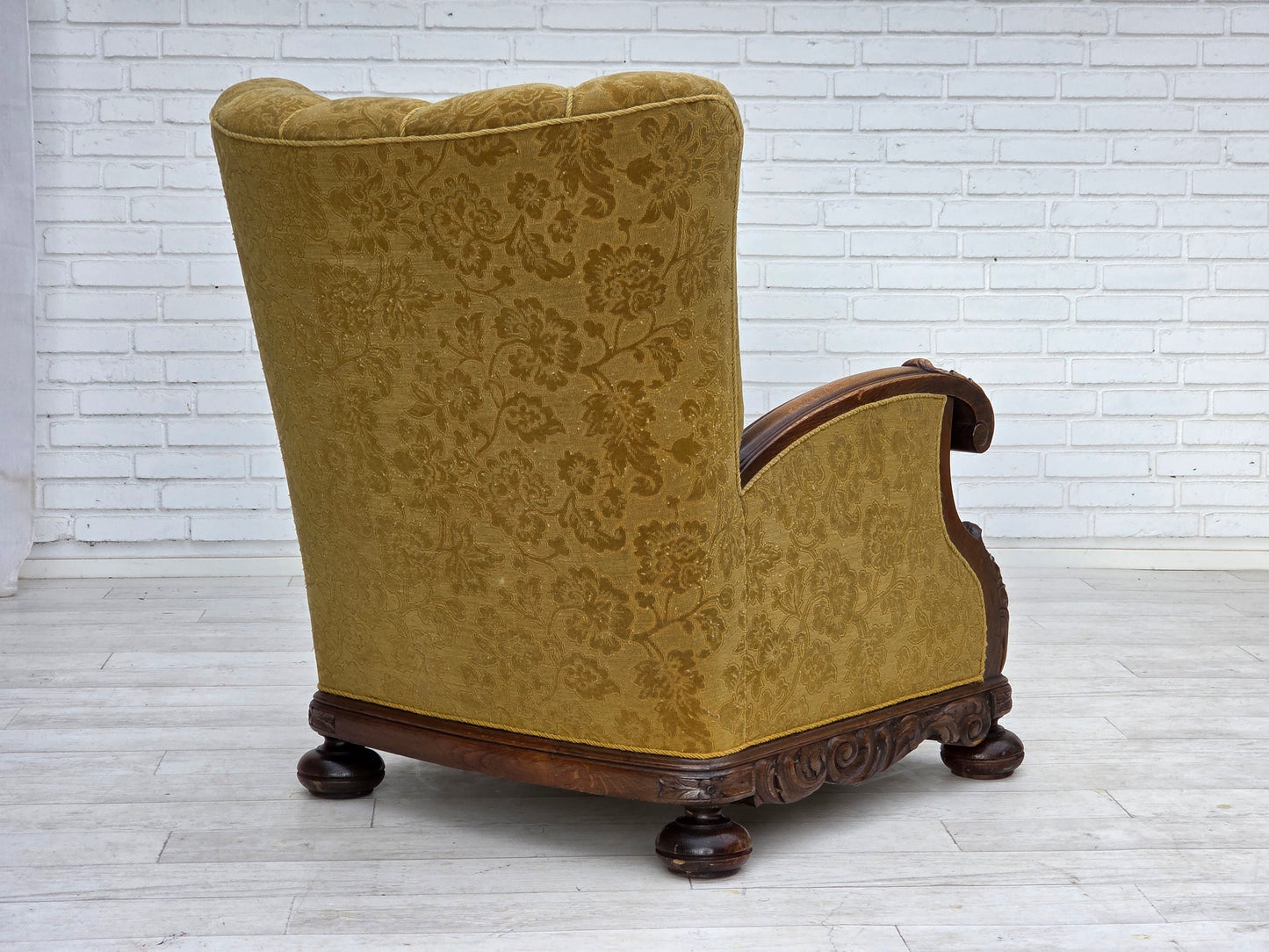 1960s, Danish highback armchair, furniture wool, solid oak wood.