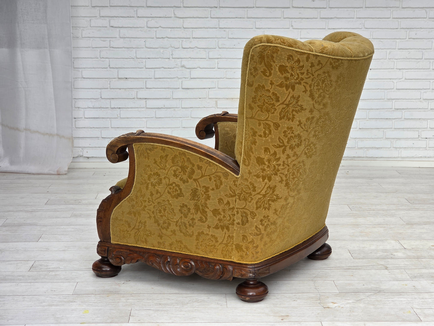 1960s, Danish highback armchair, furniture wool, solid oak wood.