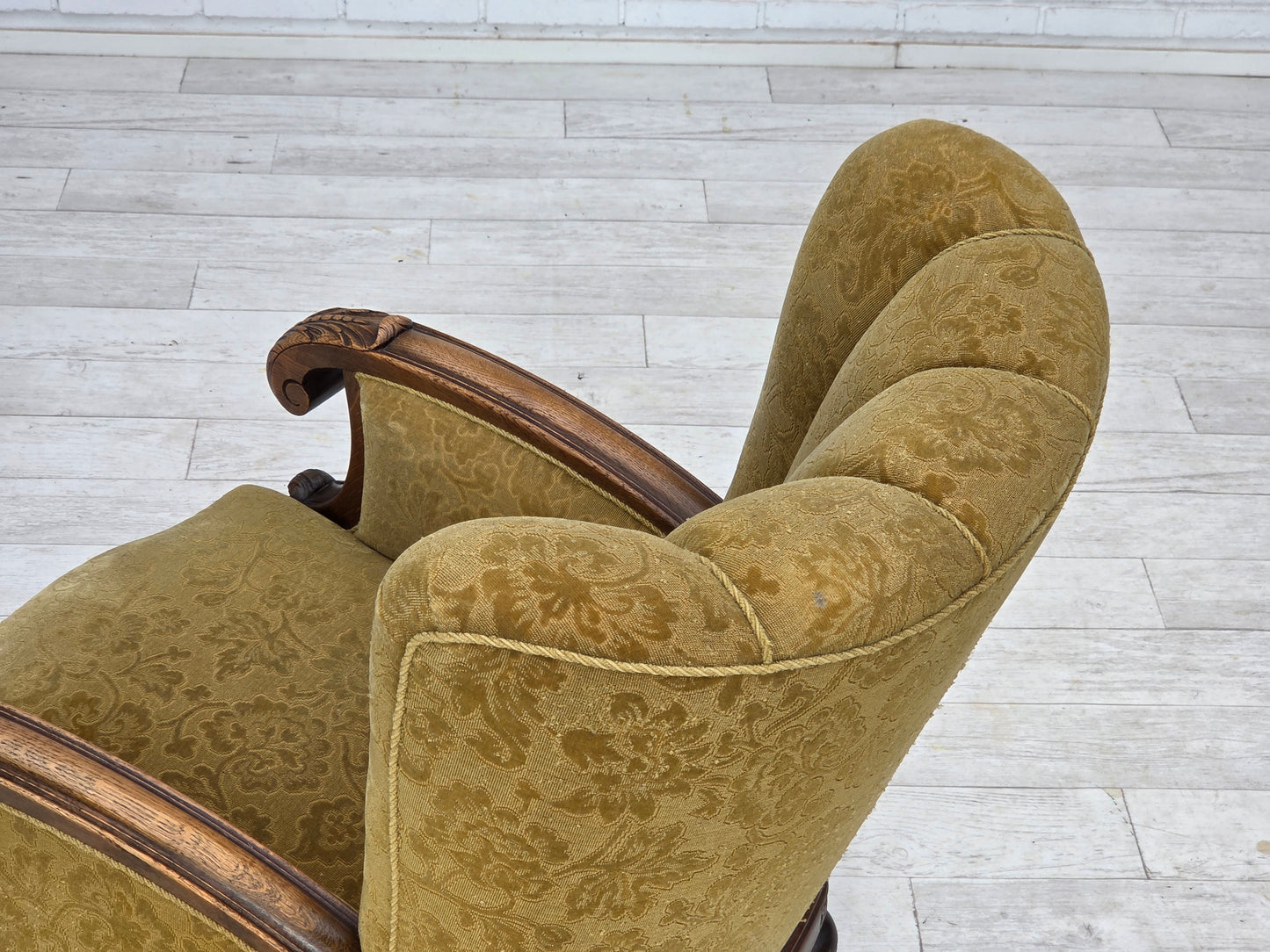 1960s, Danish highback armchair, furniture wool, solid oak wood.