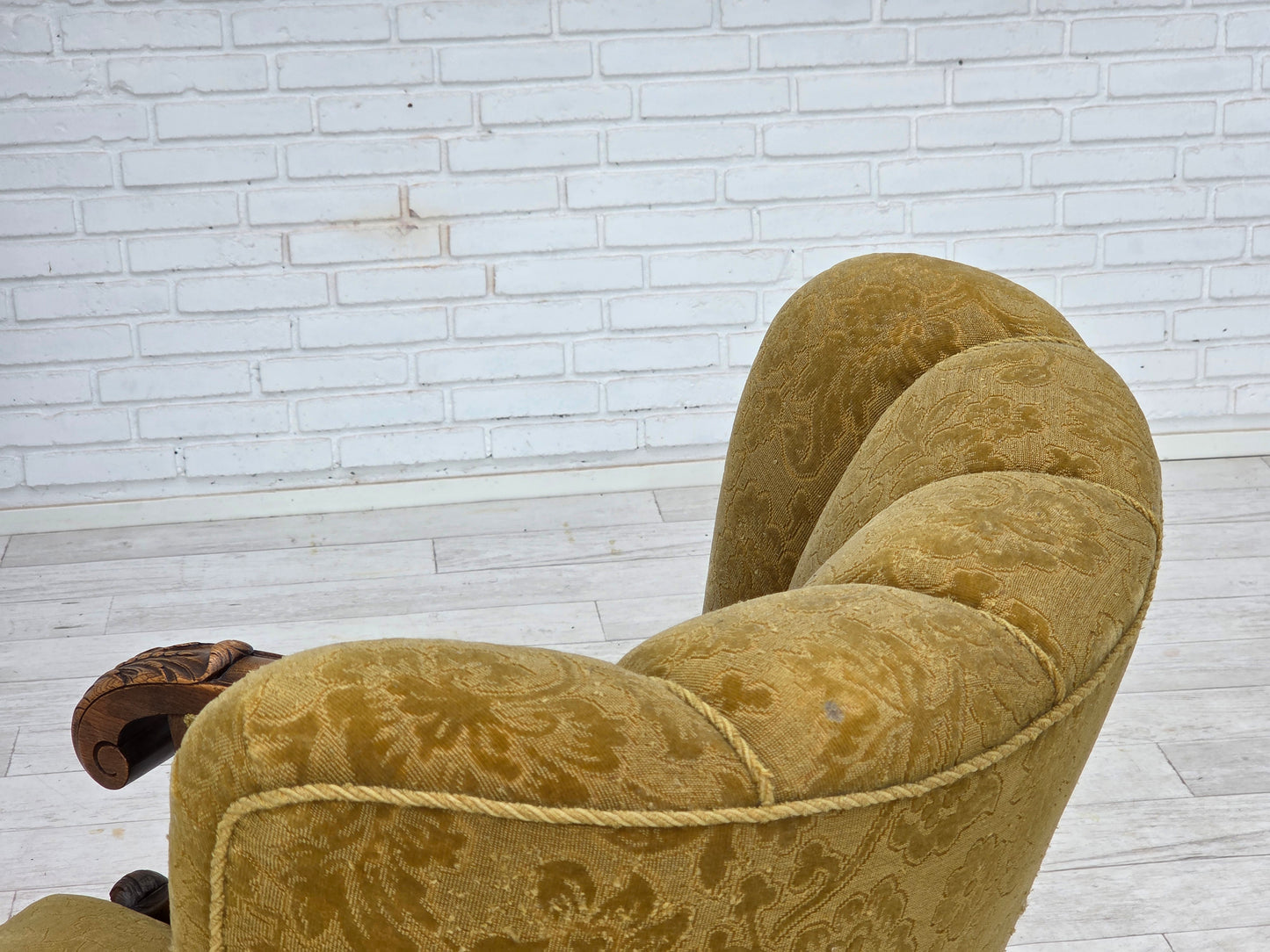 1960s, Danish highback armchair, furniture wool, solid oak wood.