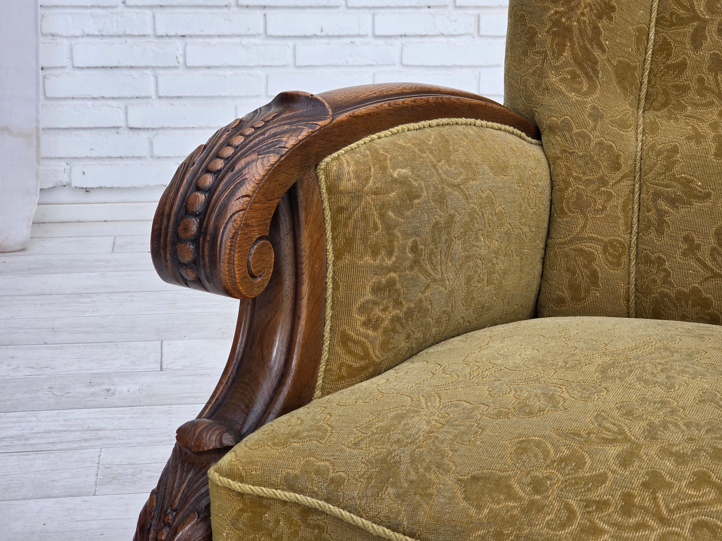 1960s, Danish highback armchair, furniture wool, solid oak wood.