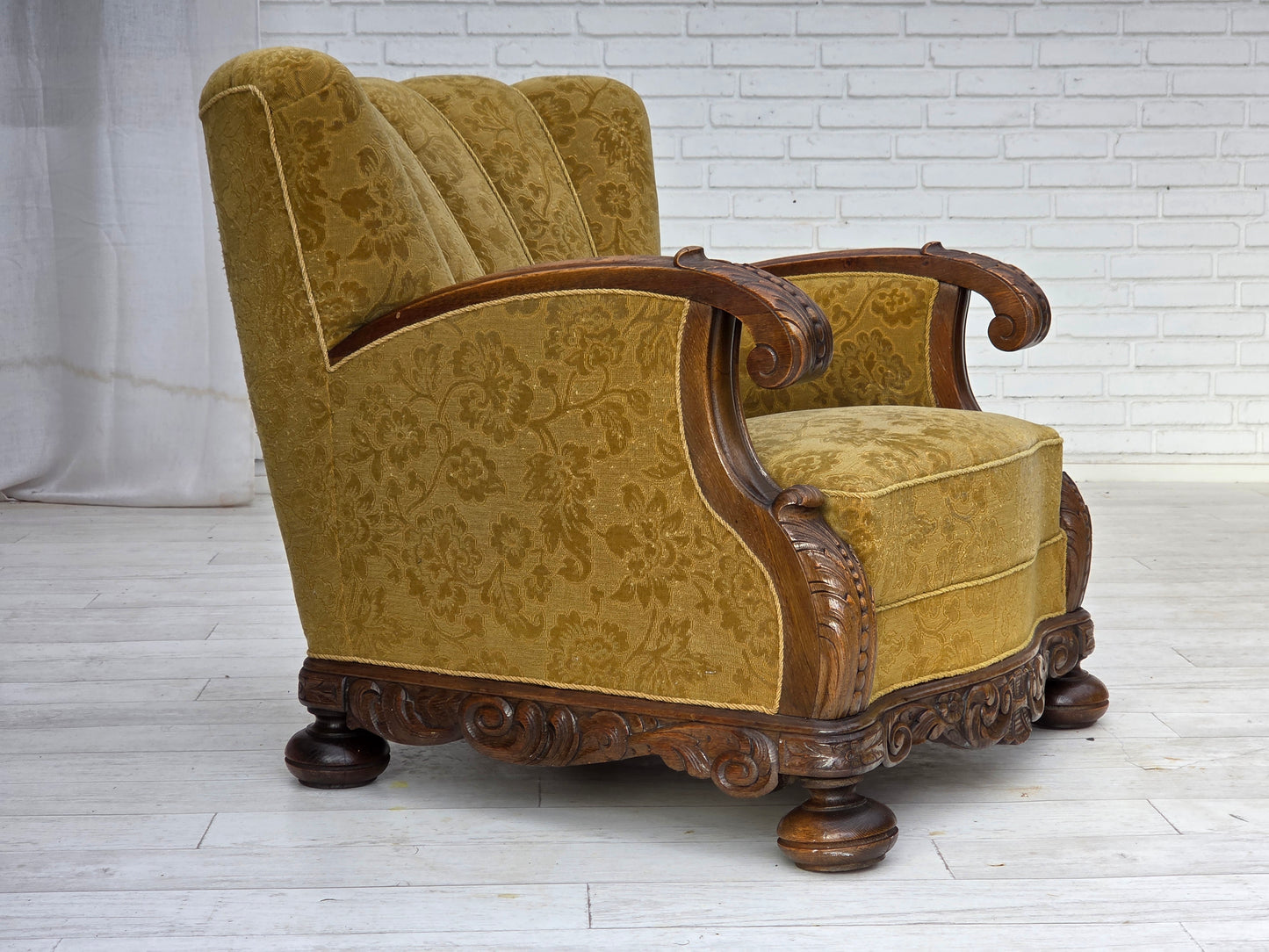1960s, Danish armchair, furniture wool, solid oak wood.