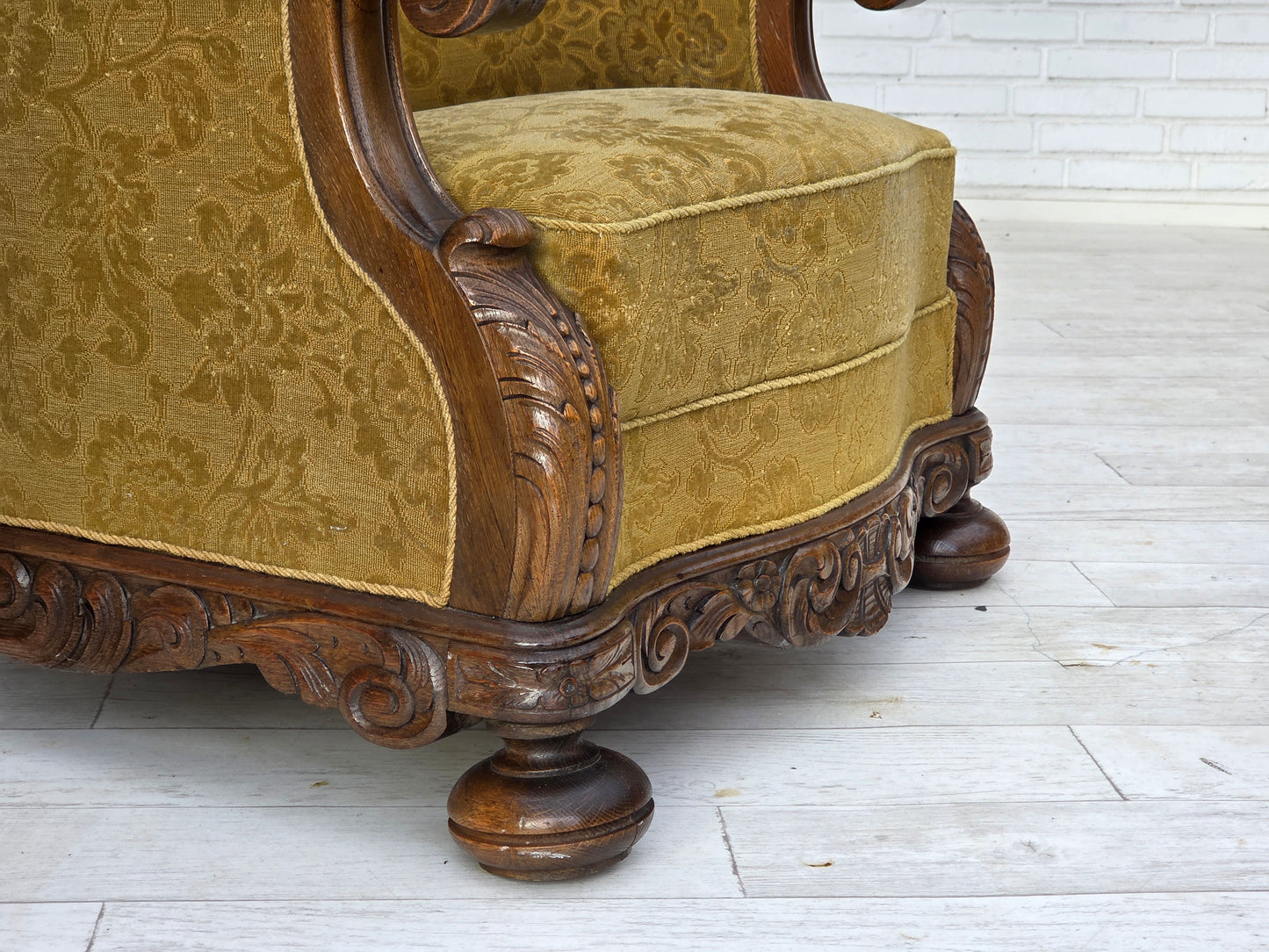 1960s, Danish armchair, furniture wool, solid oak wood.