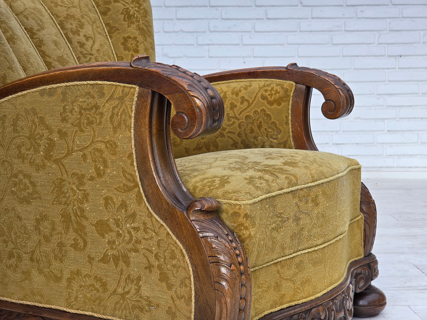 1960s, Danish armchair, furniture wool, solid oak wood.