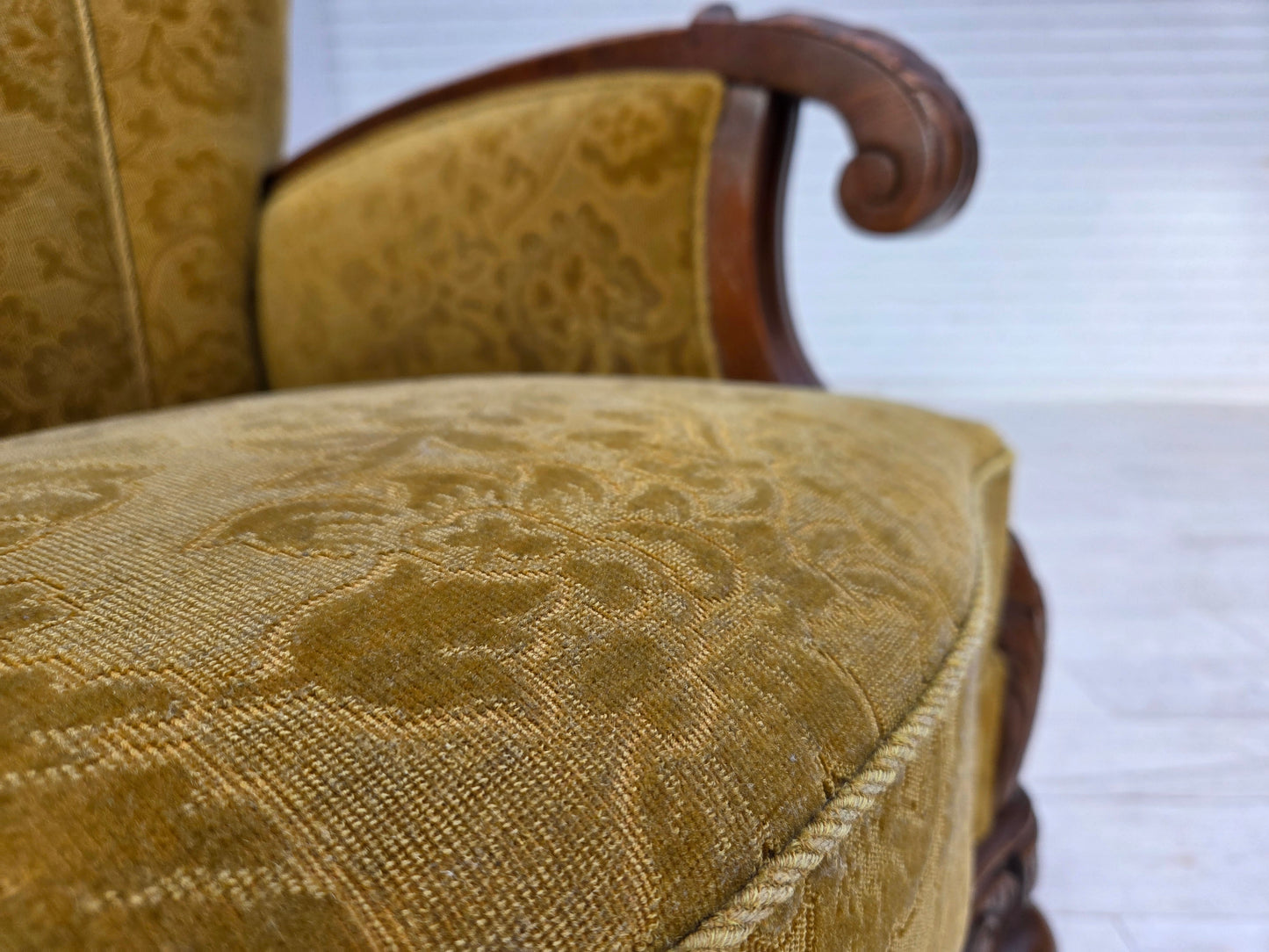 1960s, Danish armchair, furniture wool, solid oak wood.