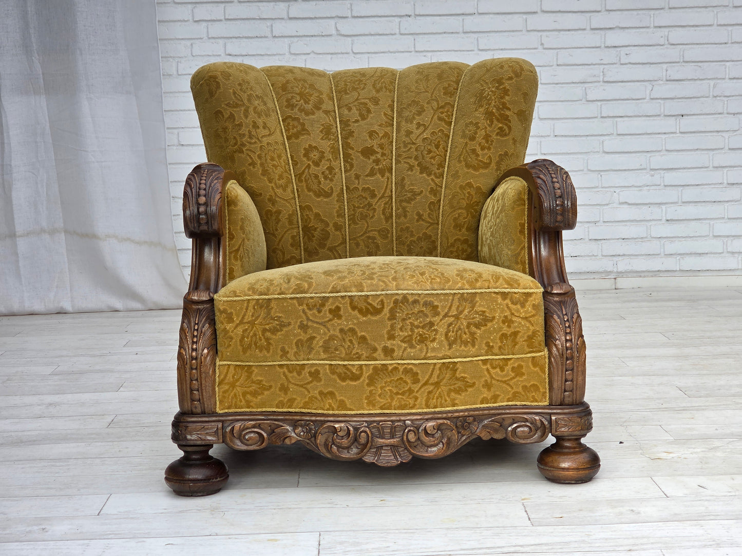 1960s, Danish armchair, furniture wool, solid oak wood.