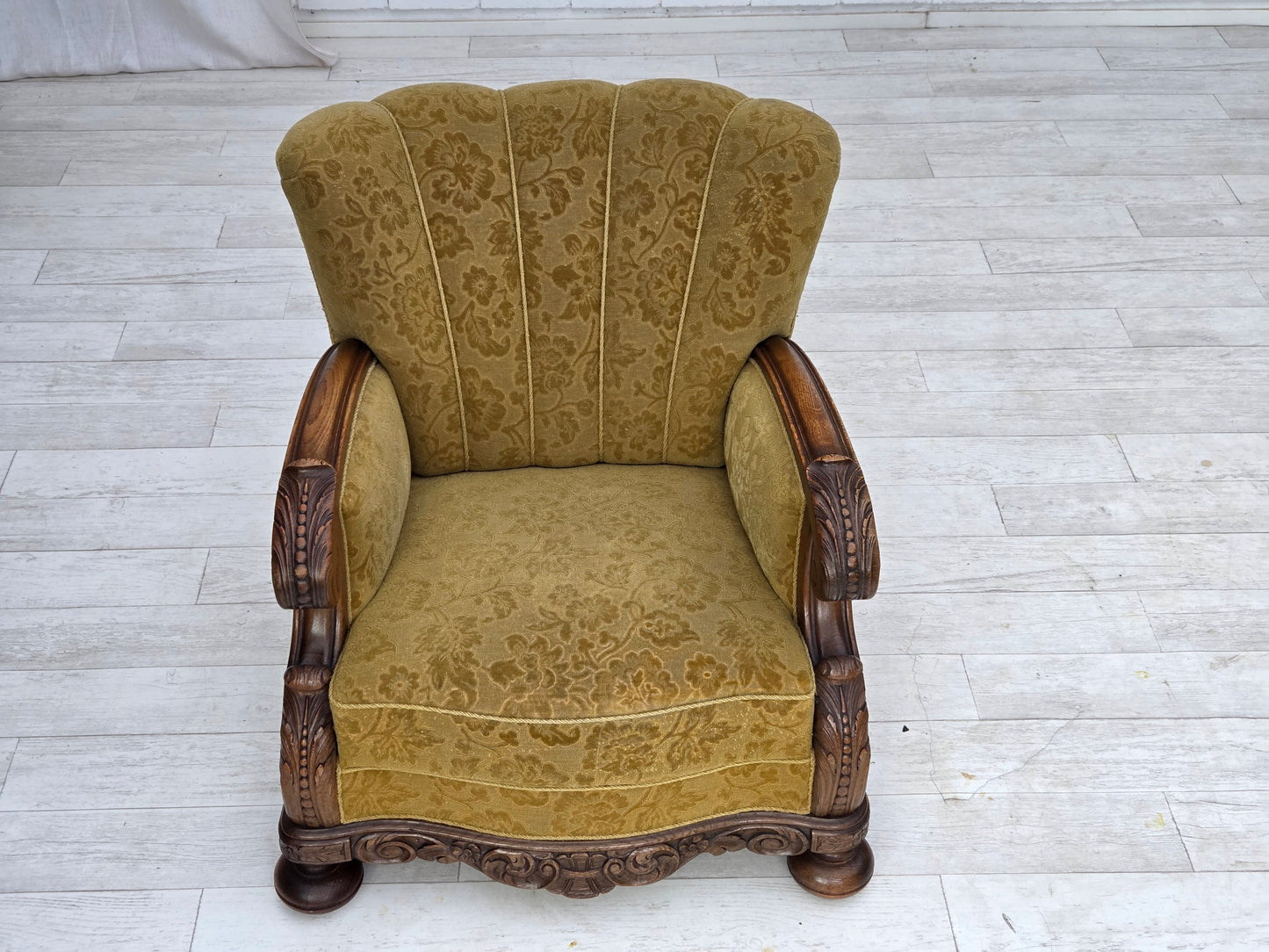 1960s, Danish armchair, furniture wool, solid oak wood.