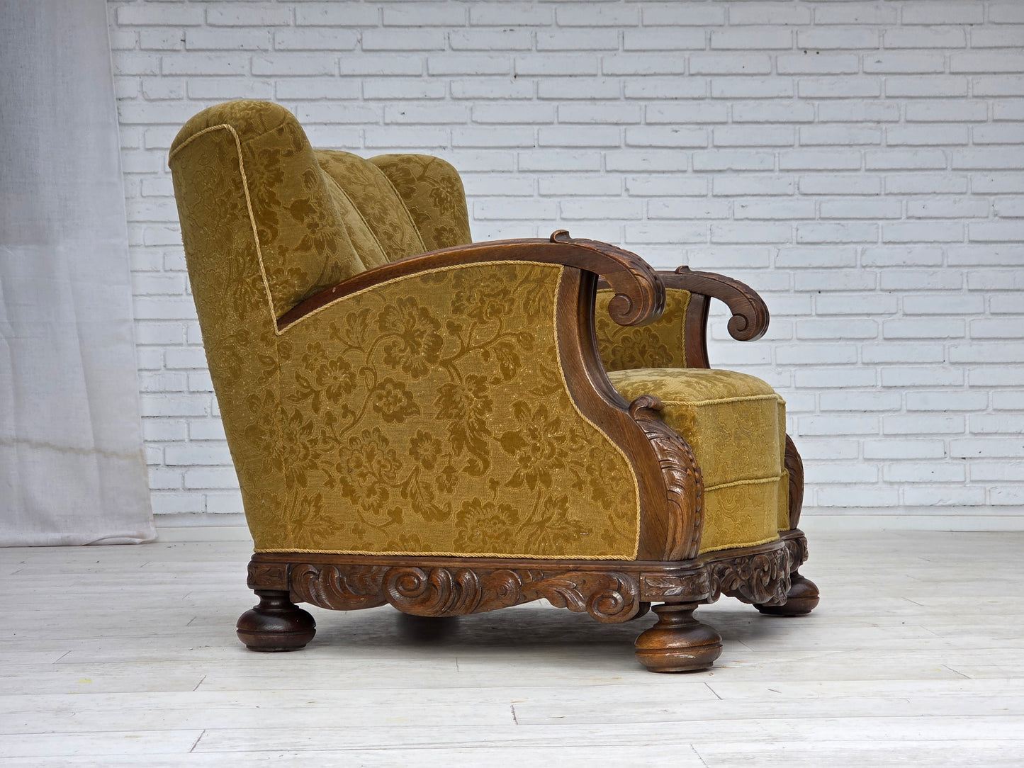 1960s, Danish armchair, furniture wool, solid oak wood.