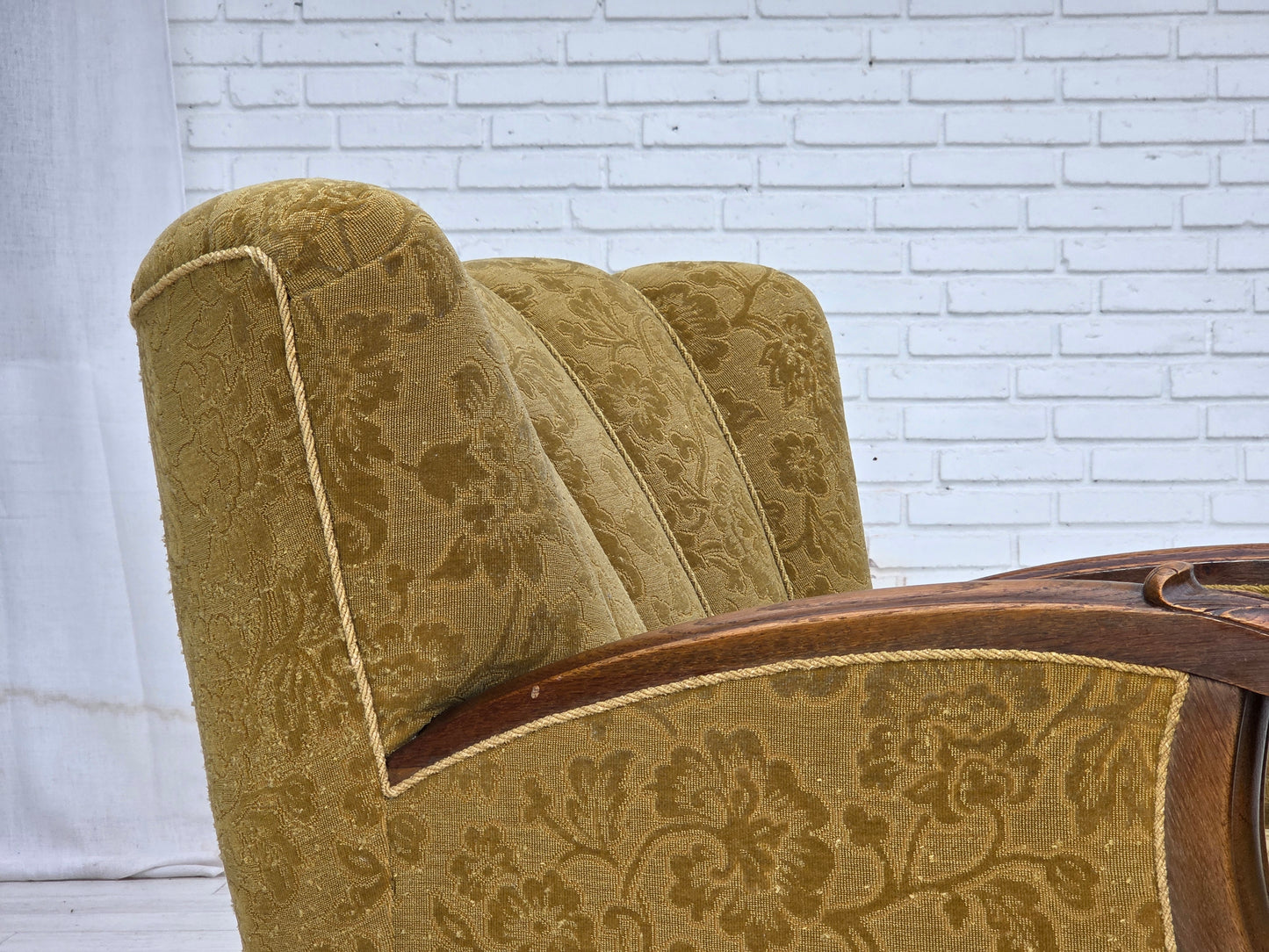 1960s, Danish armchair, furniture wool, solid oak wood.