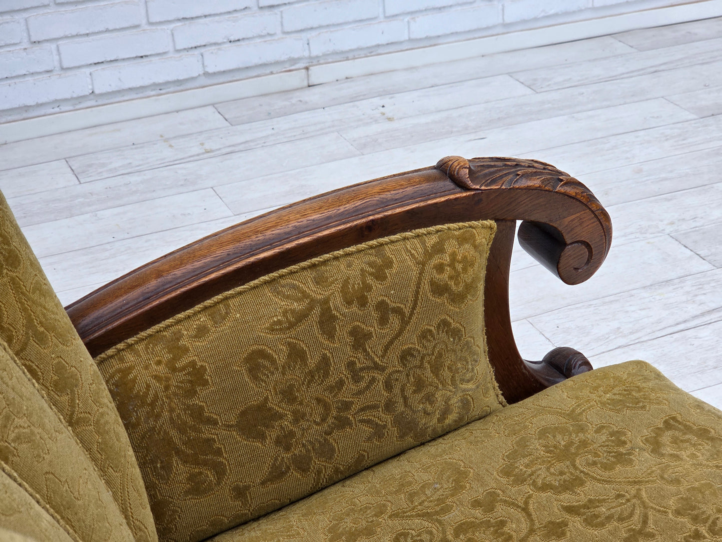 1960s, Danish armchair, furniture wool, solid oak wood.