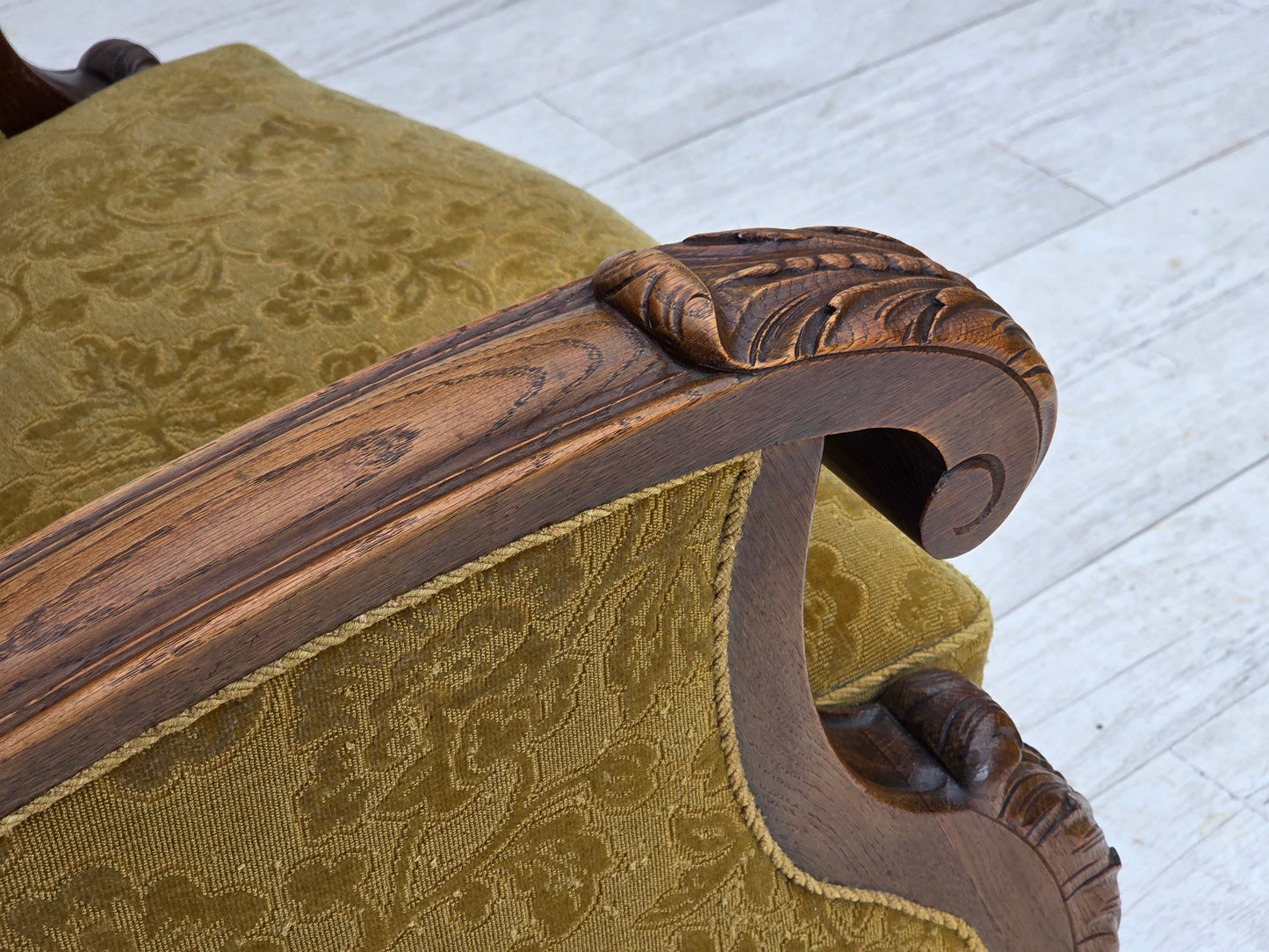 1960s, Danish armchair, furniture wool, solid oak wood.