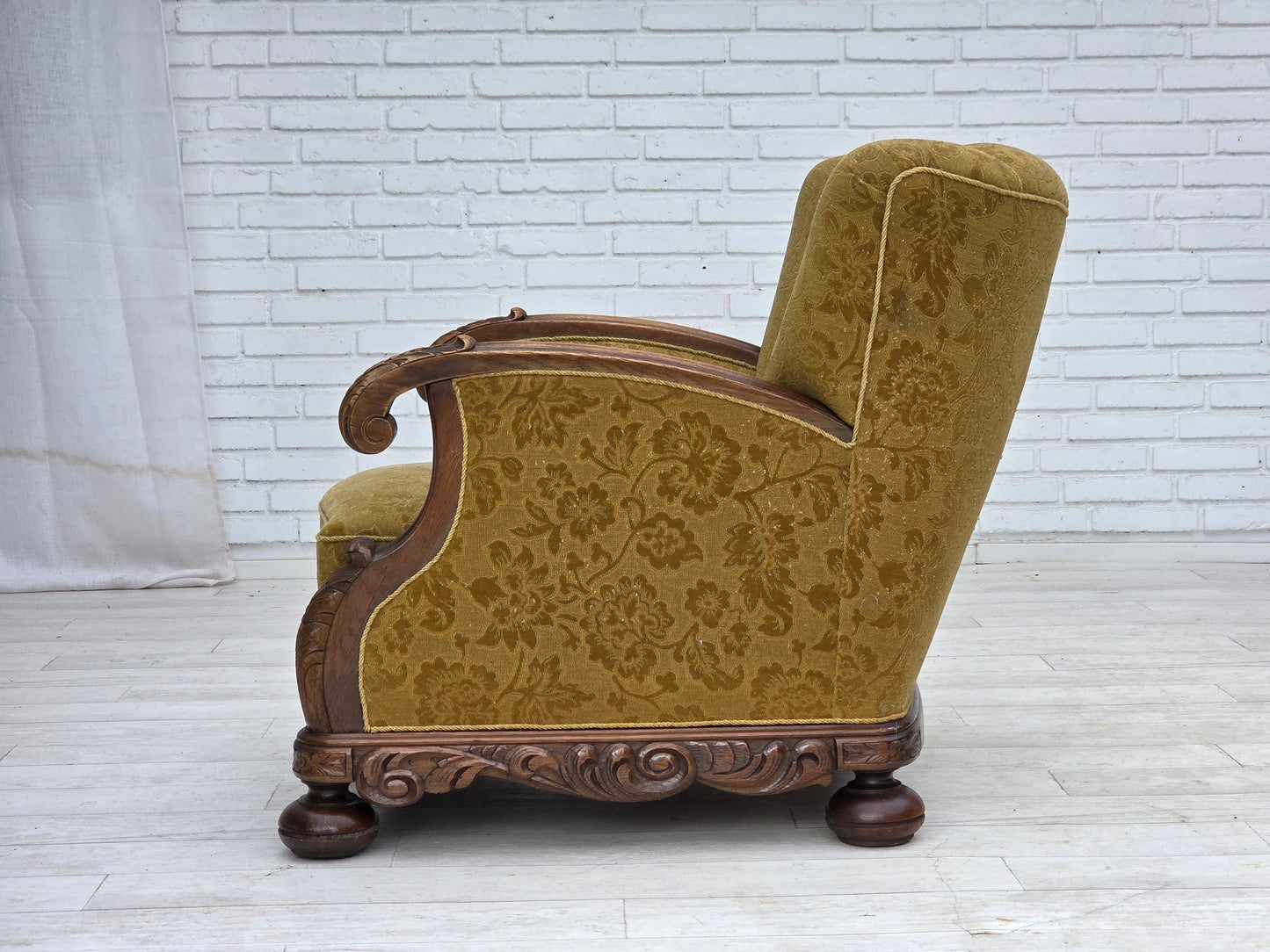 1960s, Danish armchair, furniture wool, solid oak wood.