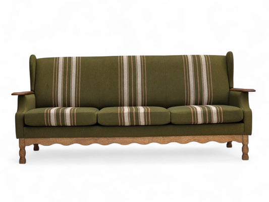 1970s, Danish 3-seater sofa, furniture wool, solid oak wood.