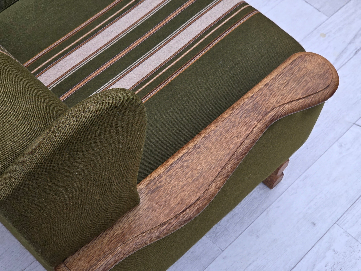 1970s, Danish 3-seater sofa, furniture wool, solid oak wood.