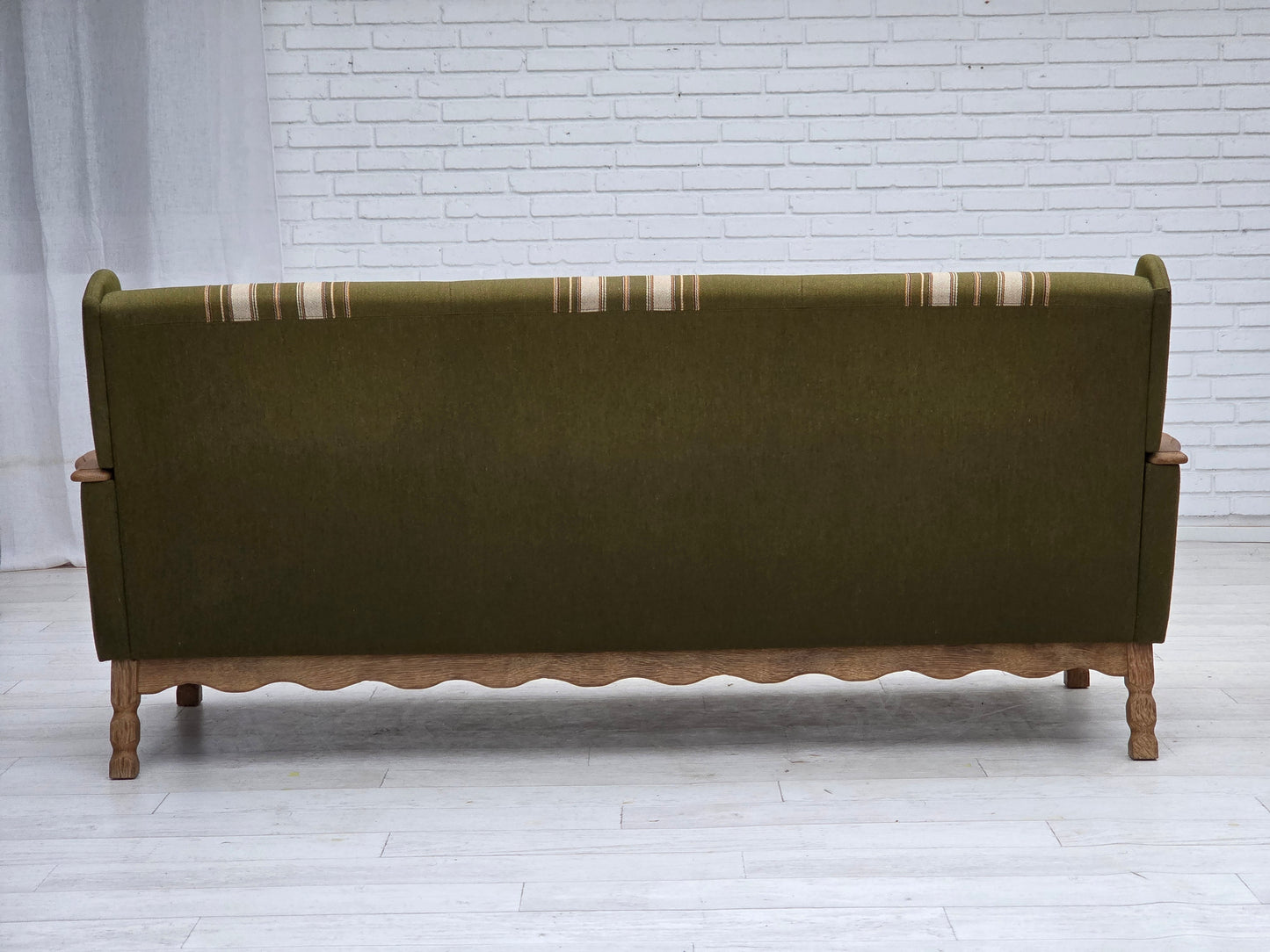 1970s, Danish 3-seater sofa, furniture wool, solid oak wood.