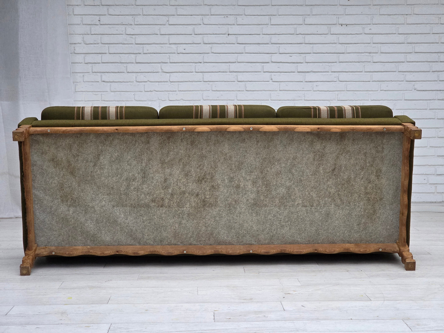 1970s, Danish 3-seater sofa, furniture wool, solid oak wood.